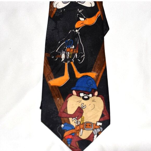 The Construction Crew 1995 Vintage Looney Tunes Mania Silk Tie - Picture 2 of 4